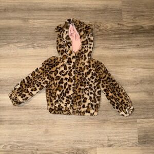 Tucker + Tate Girls Faux Fur Jacket Size 2 Leopard Hooded Plush Coat